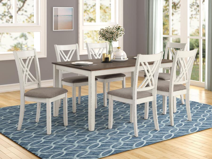 7-piece Rectangular Dining Set Vintage Vanilla