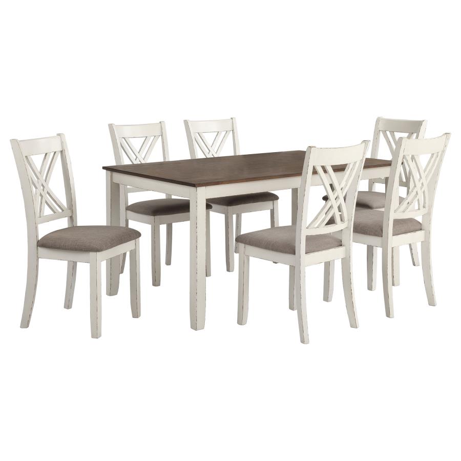 7-piece Rectangular Dining Set Vintage Vanilla