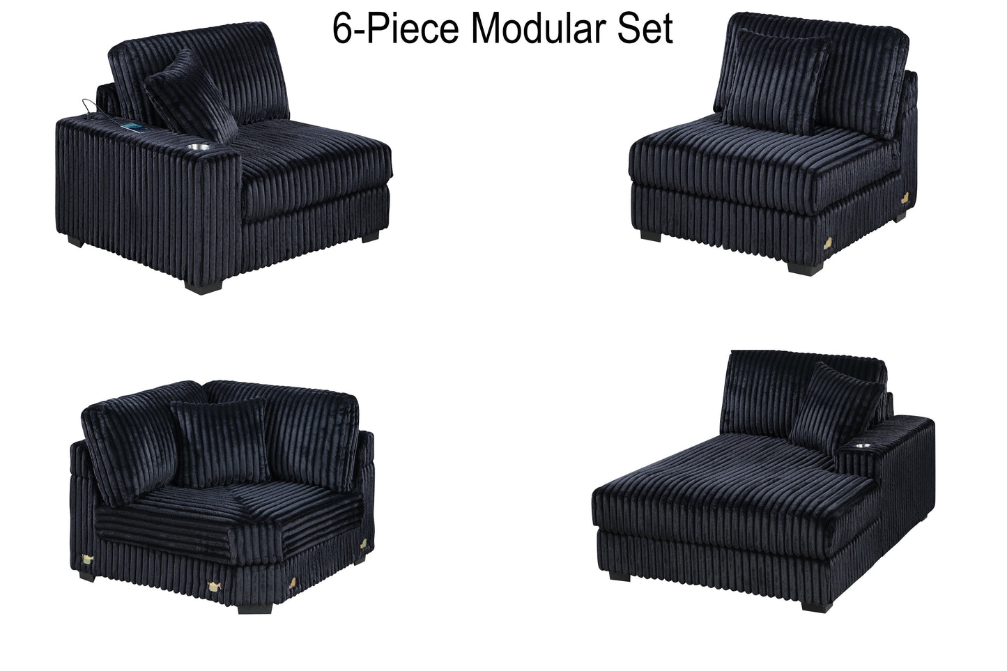 6-Piece Modular Corduroy Fabric Sectional Sofa Set Kelsey