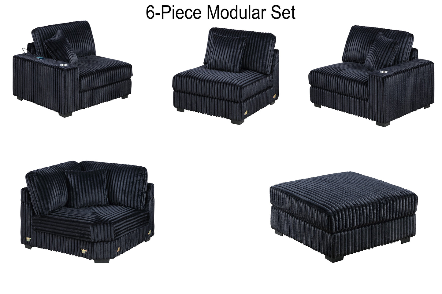 6-Piece Modular Corduroy Fabric Sectional Sofa Set Kelsey (ETA: 8/15)