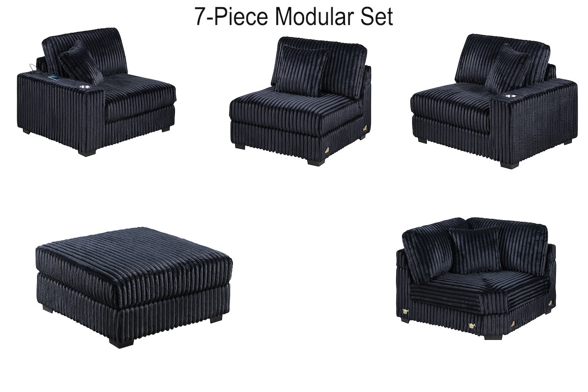 7-Piece Modular Corduroy Fabric Sectional Sofa Set Kelsey