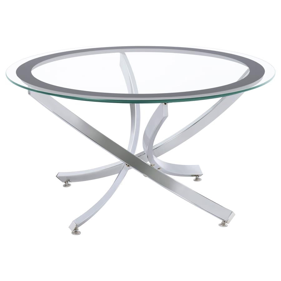 Round Glass Top Coffee Table Metal Base Chrome