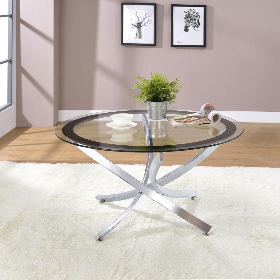 Round Glass Top Coffee Table Metal Base Chrome