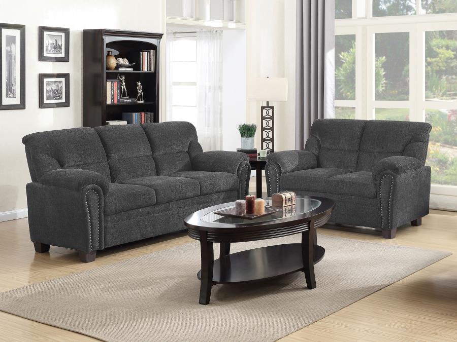 Upholstered Padded Arm Sofa Set