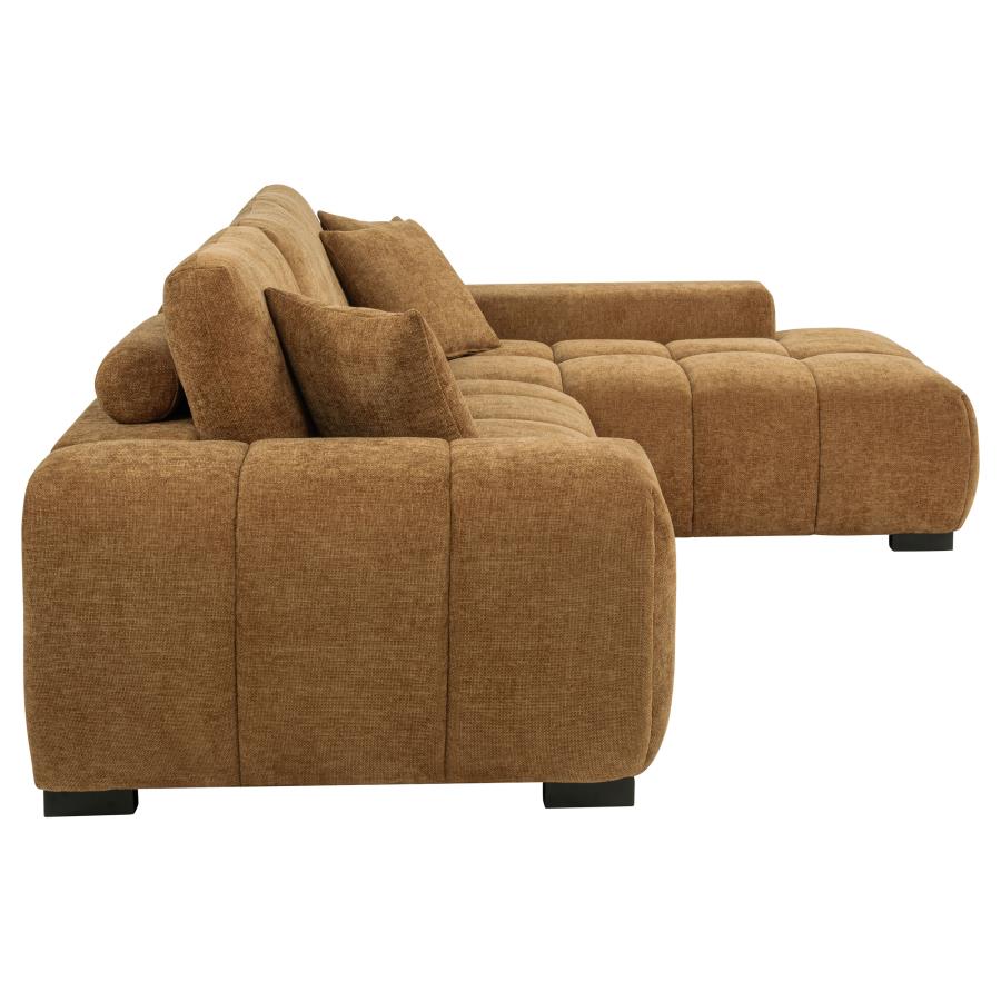 Amber Brown Fabric Sectional Sofa and Chaise Set