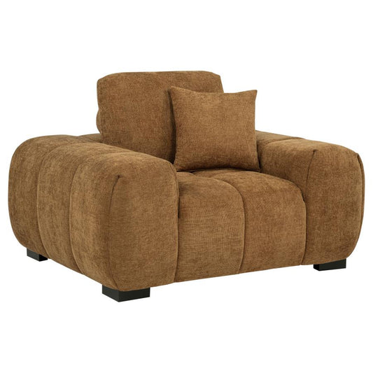 Amber Brown Fabric Upholstered Track Accent Arm Chair