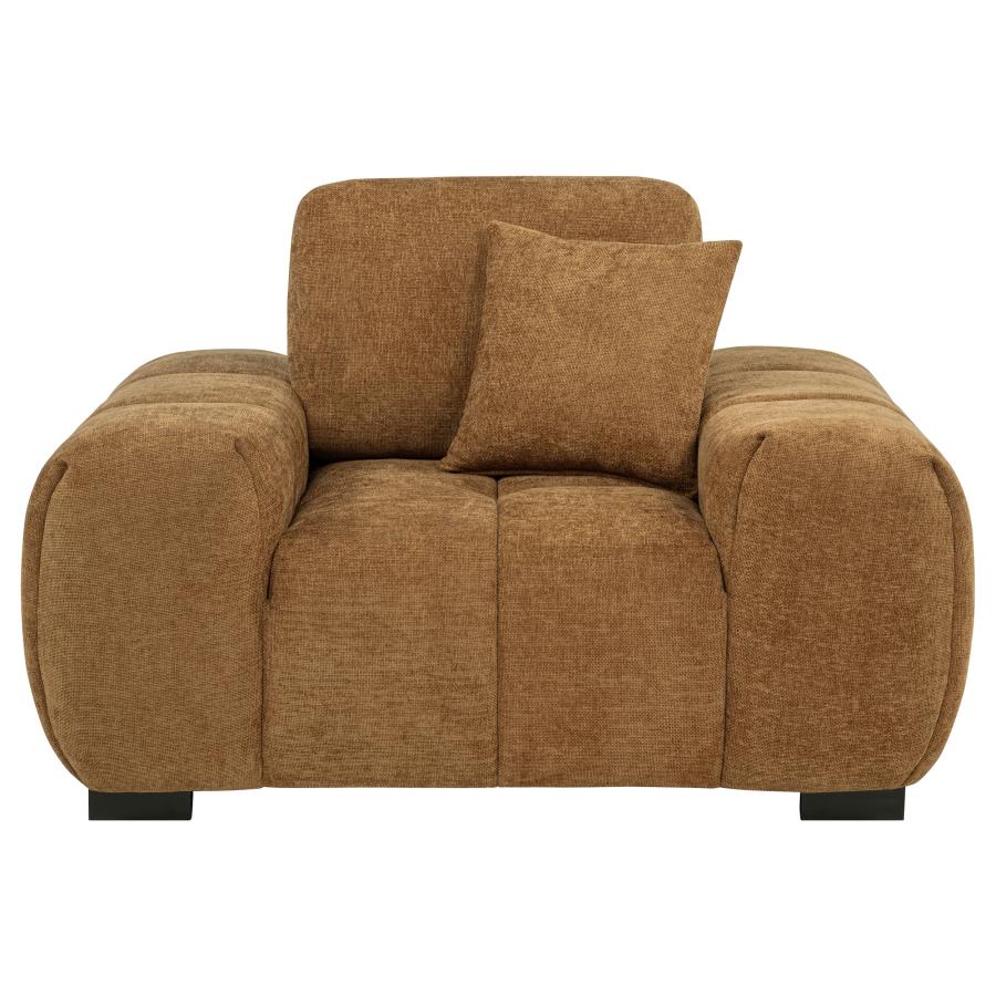 Amber Brown Fabric Upholstered Track Accent Arm Chair