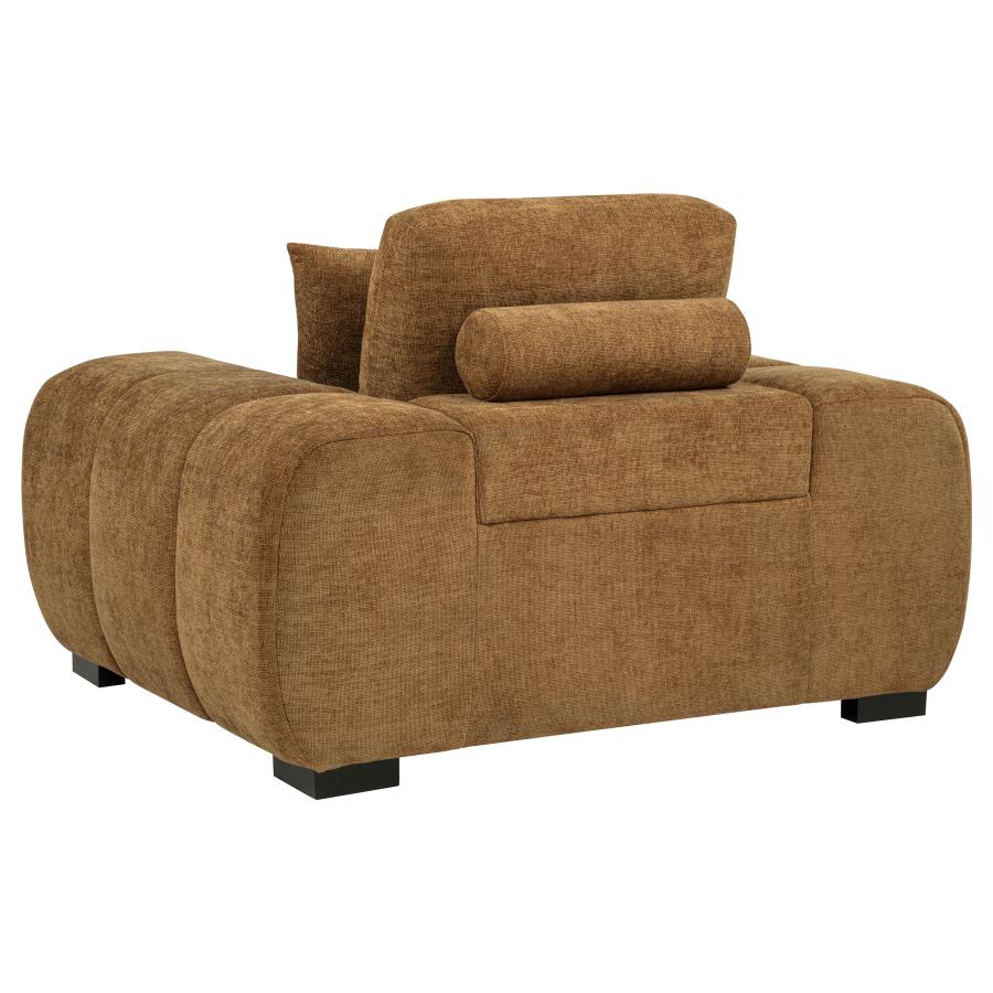 Amber Brown Fabric Upholstered Track Accent Arm Chair
