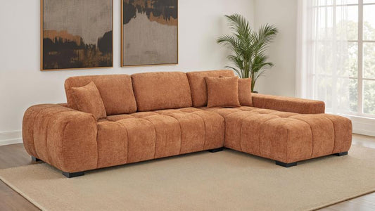 Orange Fabric Sectional Sofa and Chaise Set