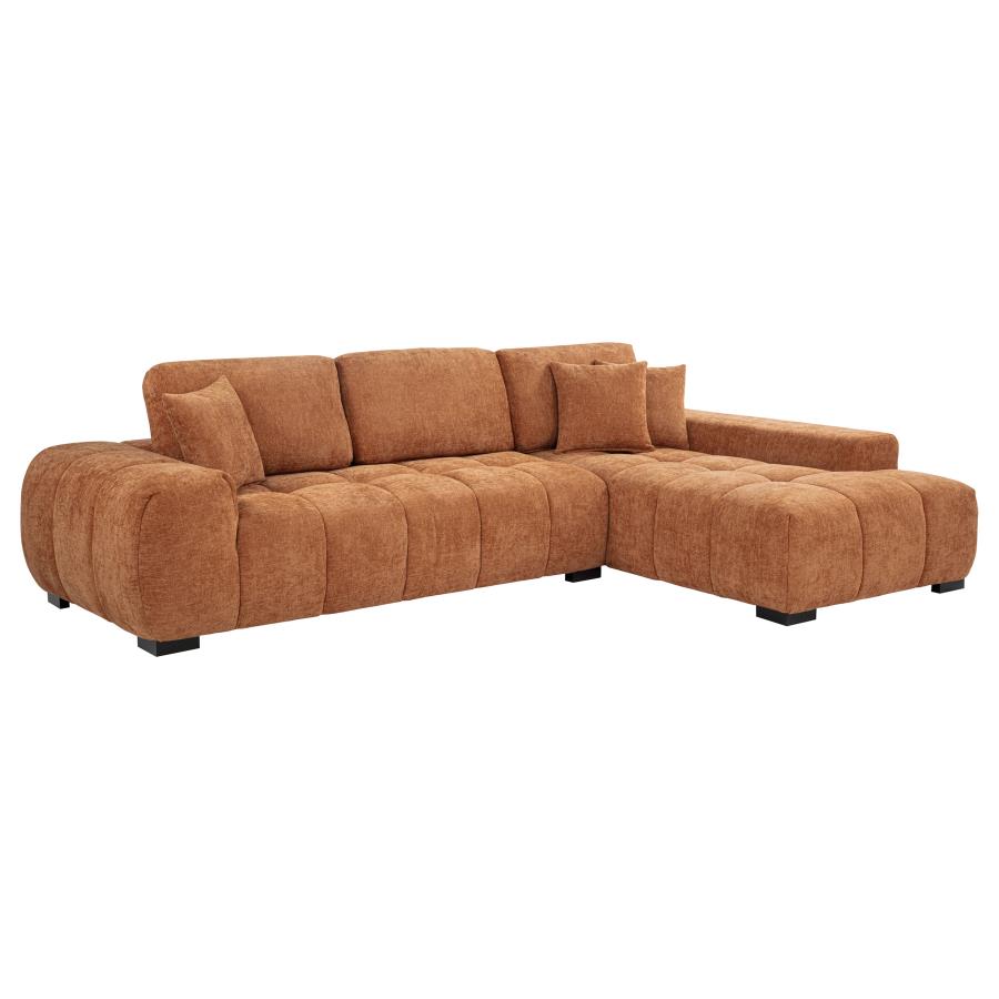 Orange Fabric Sectional Sofa and Chaise Set