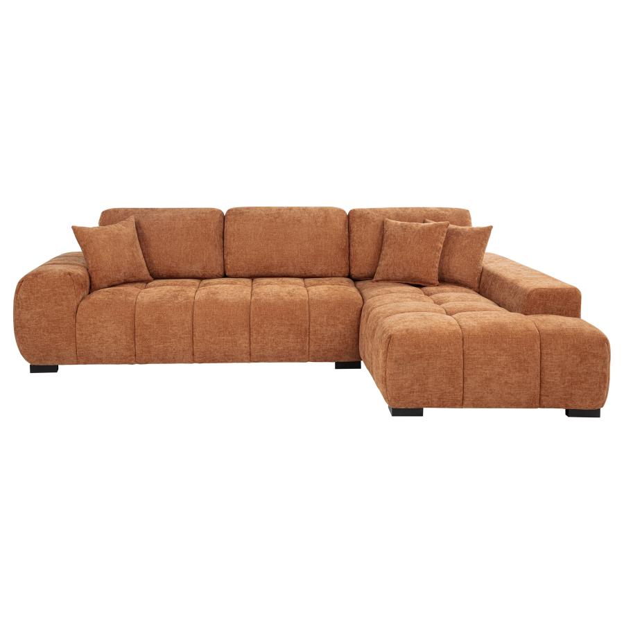 Orange Fabric Sectional Sofa and Chaise Set