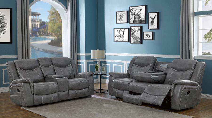 Upholstered Padded Arm Manual Motion Sofa Set