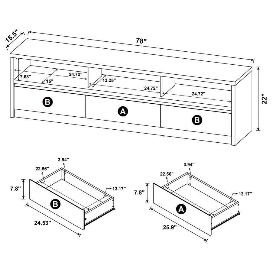 78-inch 3-drawer TV Stand Black