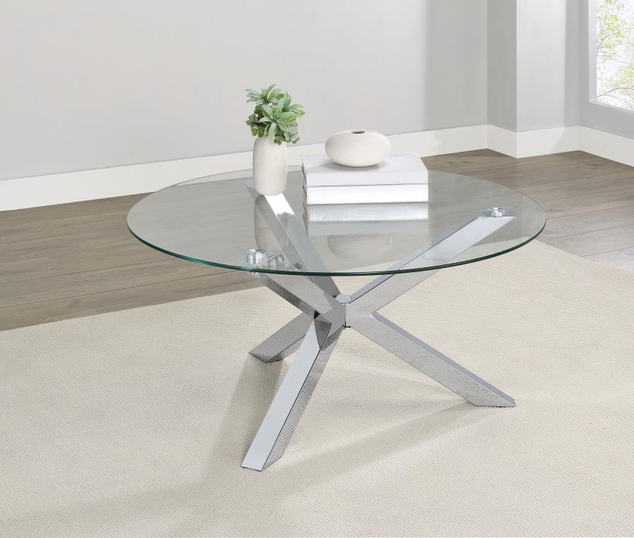 Round Tempered Glass Top Cocktail Coffee Table Chrome