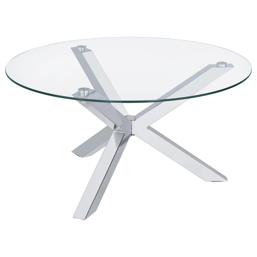 Round Tempered Glass Top Cocktail Coffee Table Chrome