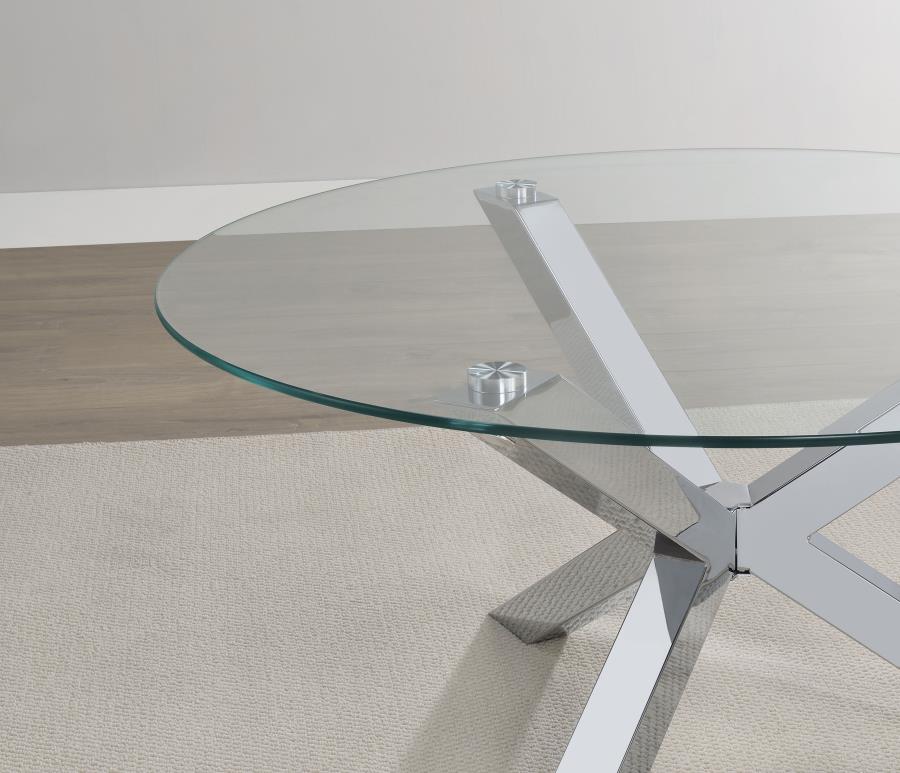Round Tempered Glass Top Cocktail Coffee Table Chrome
