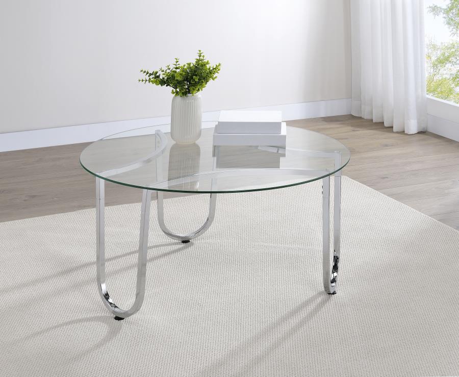 Round Tempered Glass Top Cocktail Coffee Table Chrome
