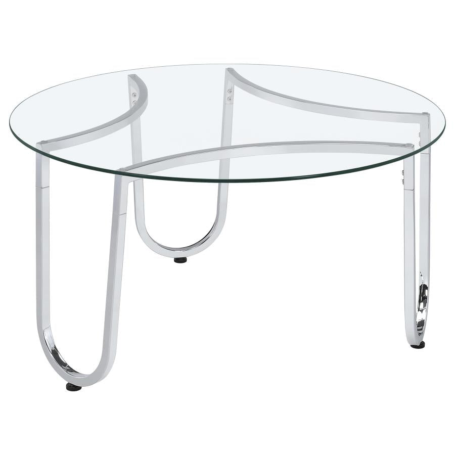Round Tempered Glass Top Cocktail Coffee Table Chrome