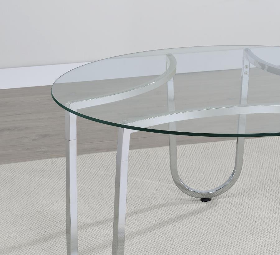 Round Tempered Glass Top Cocktail Coffee Table Chrome