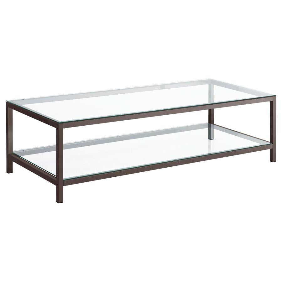 Rectangular Glass Top Coffee Table Black Nickel with Shelf