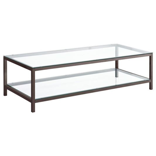 Rectangular Glass Top Coffee Table Black Nickel with Shelf