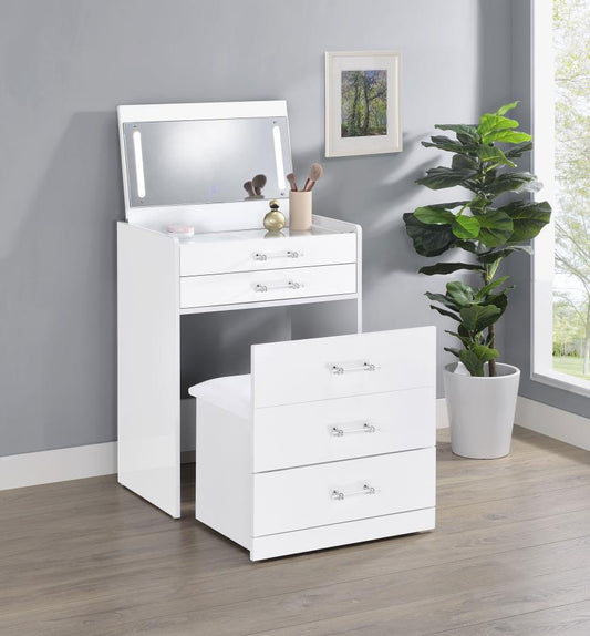 3-drawer Makeup Vanity & Stool Set White High Gloss