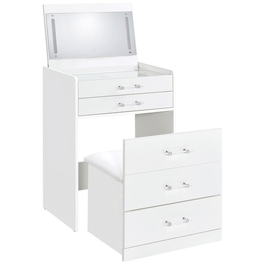 3-drawer Makeup Vanity & Stool Set White High Gloss