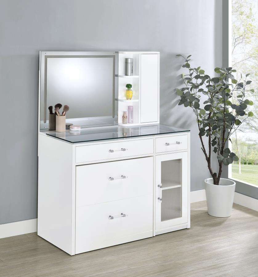 2-drawer Vanity Set with LED Mirror Black / White High Gloss