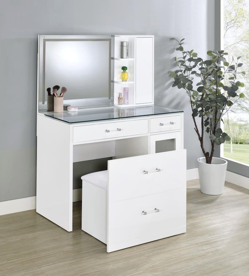 2-drawer Vanity Set with LED Mirror Black / White High Gloss