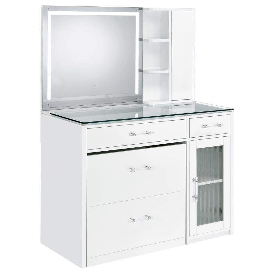 2-drawer Vanity Set with LED Mirror Black / White High Gloss