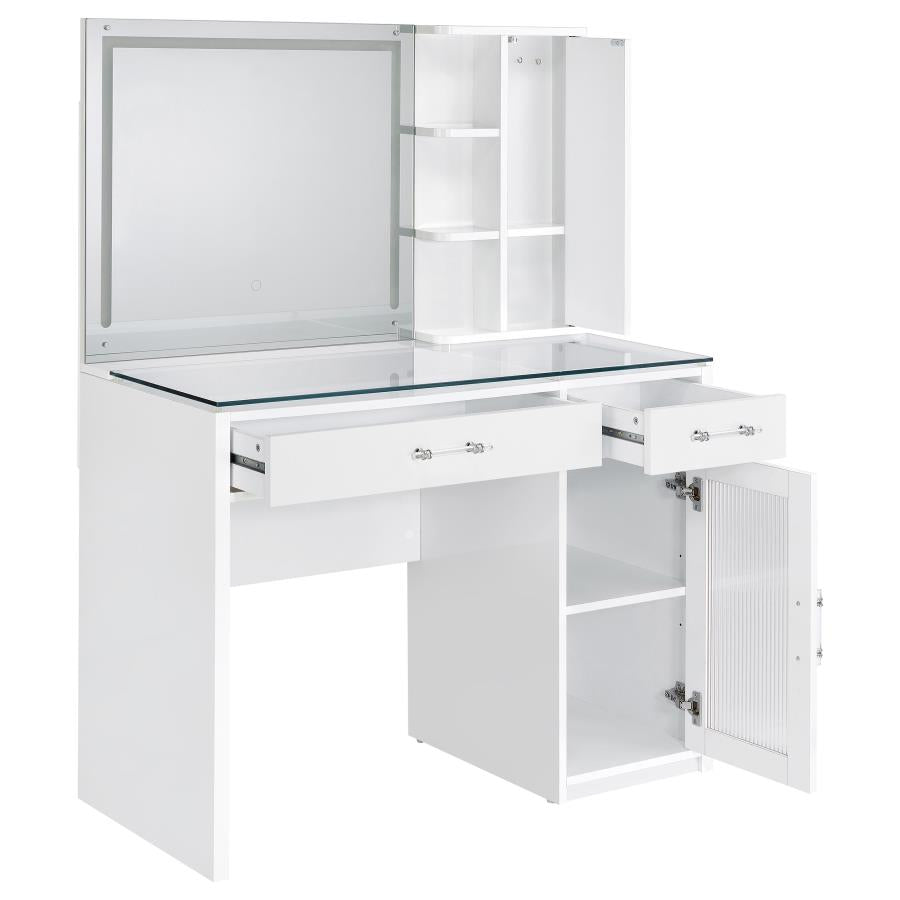 2-drawer Vanity Set with LED Mirror Black / White High Gloss