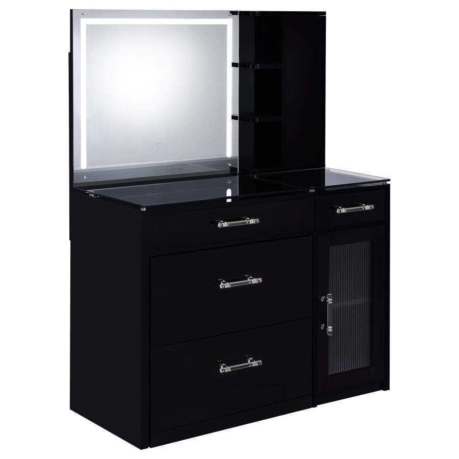 2-drawer Vanity Set with LED Mirror Black / White High Gloss