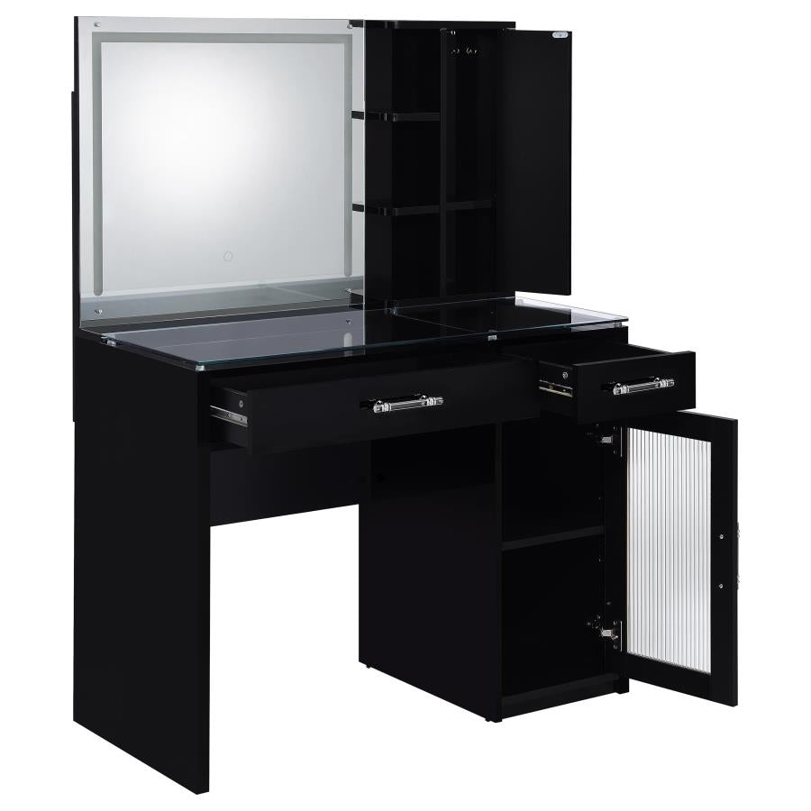 2-drawer Vanity Set with LED Mirror Black / White High Gloss