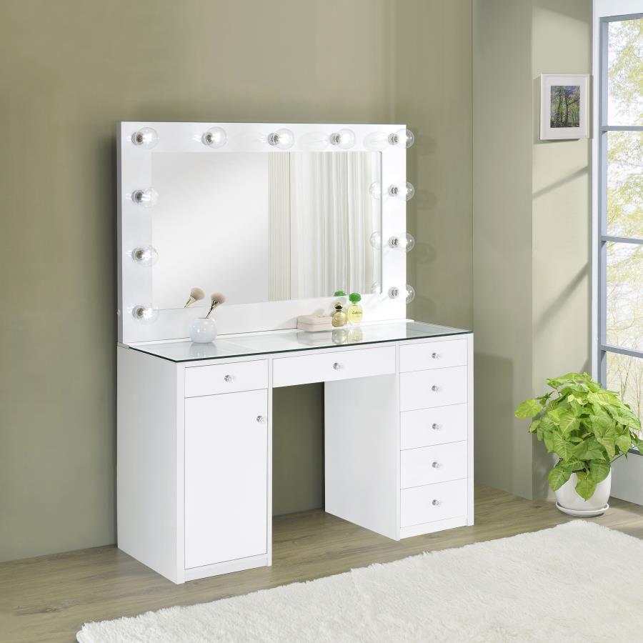7-drawer Vanity Set with Lighting White High Gloss