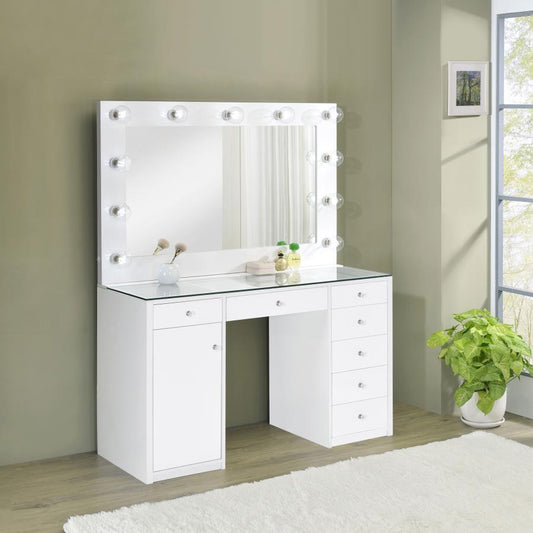 7-drawer Vanity Set with Lighting White High Gloss
