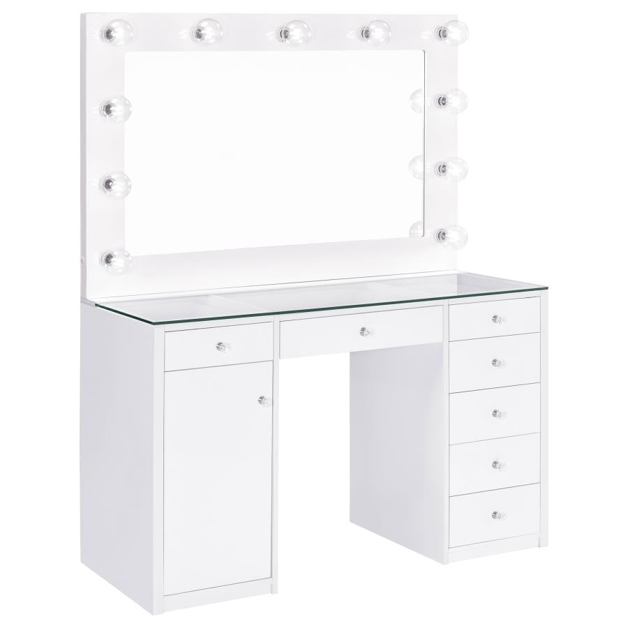 7-drawer Vanity Set with Lighting White High Gloss