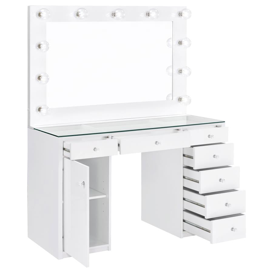 7-drawer Vanity Set with Lighting White High Gloss