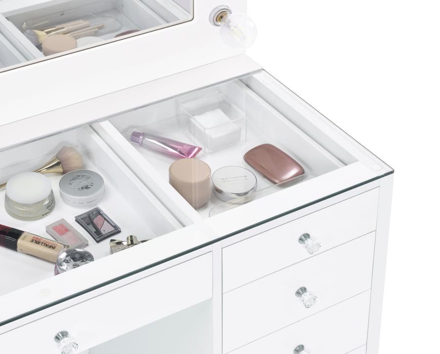 7-drawer Vanity Set with Lighting White High Gloss