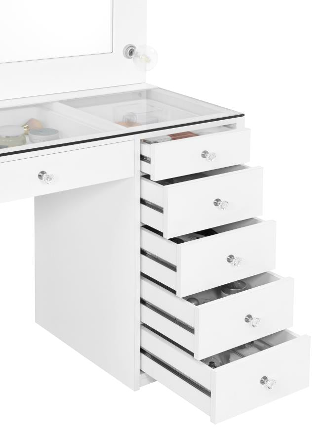 7-drawer Vanity Set with Lighting White High Gloss