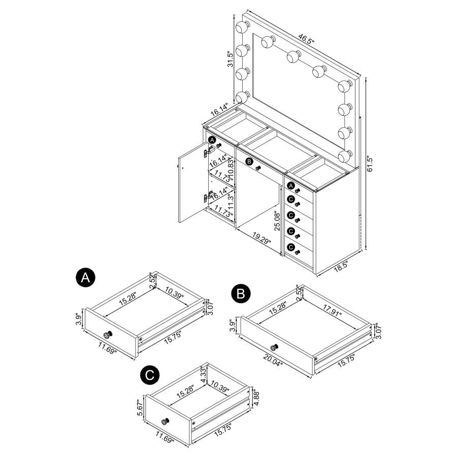 7-drawer Vanity Set with Lighting White High Gloss