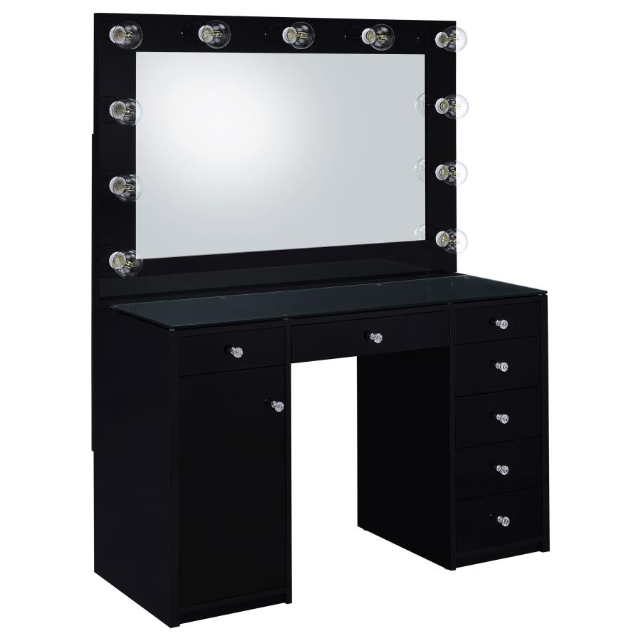7-drawer Vanity Set with Lighting Black High Gloss