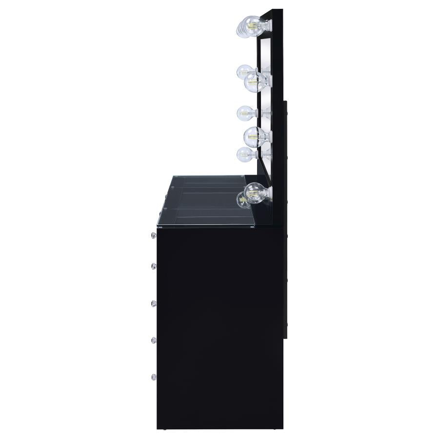 7-drawer Vanity Set with Lighting Black High Gloss