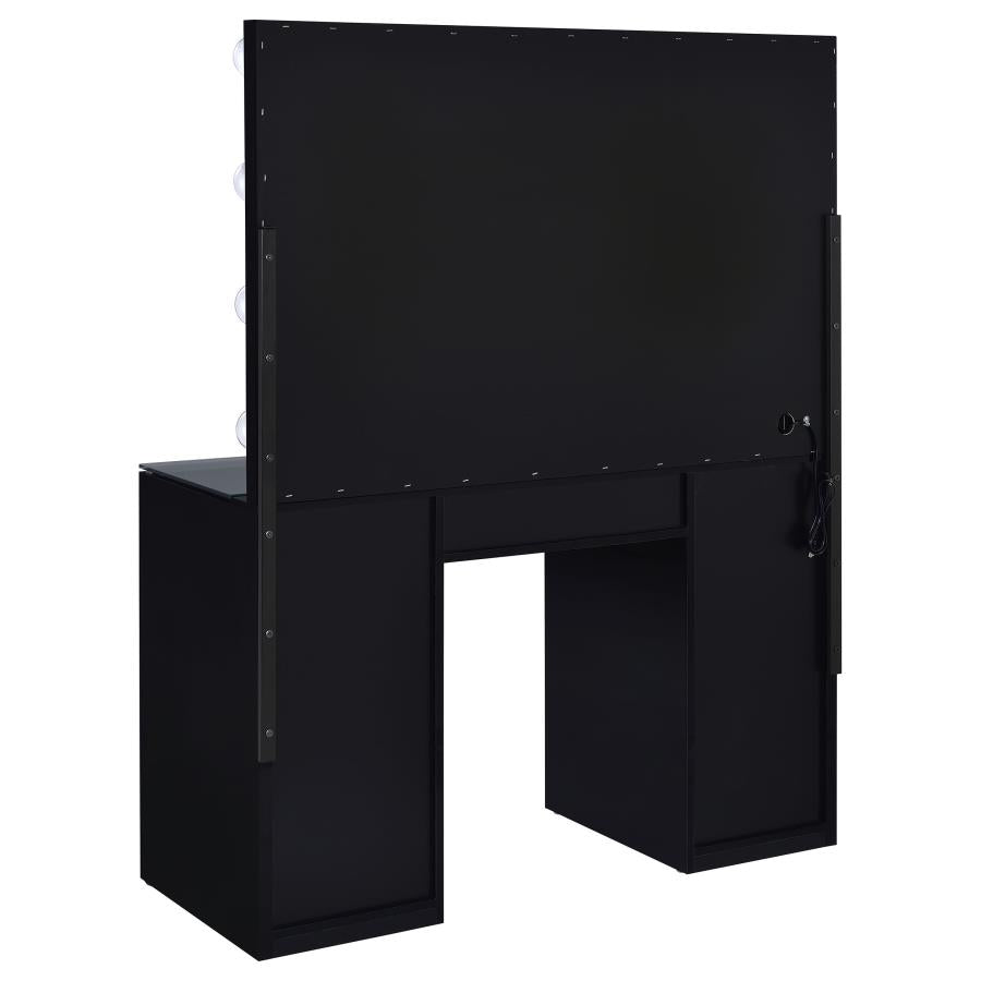 7-drawer Vanity Set with Lighting Black High Gloss