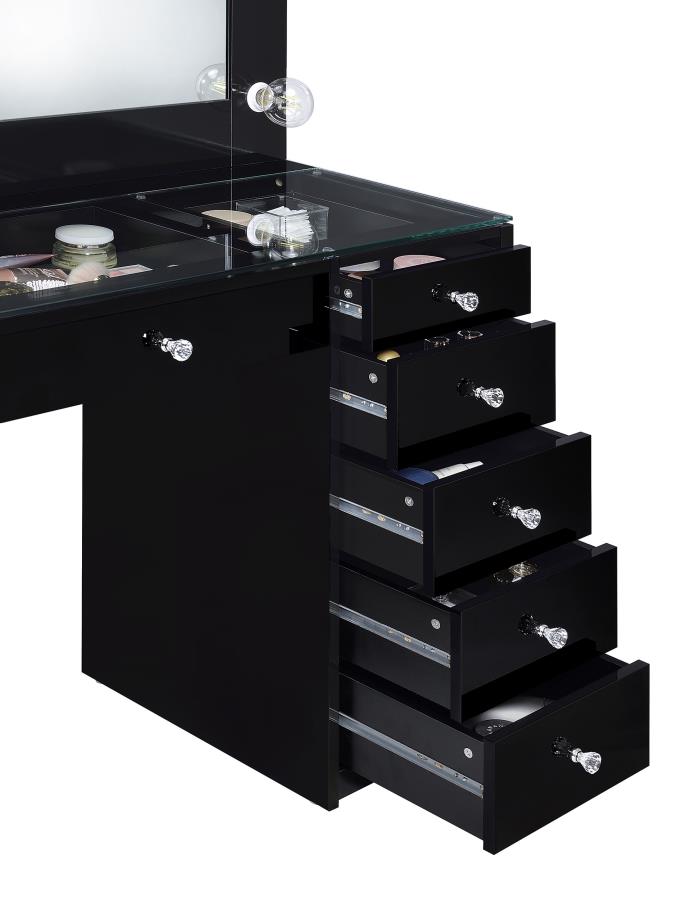 7-drawer Vanity Set with Lighting Black High Gloss