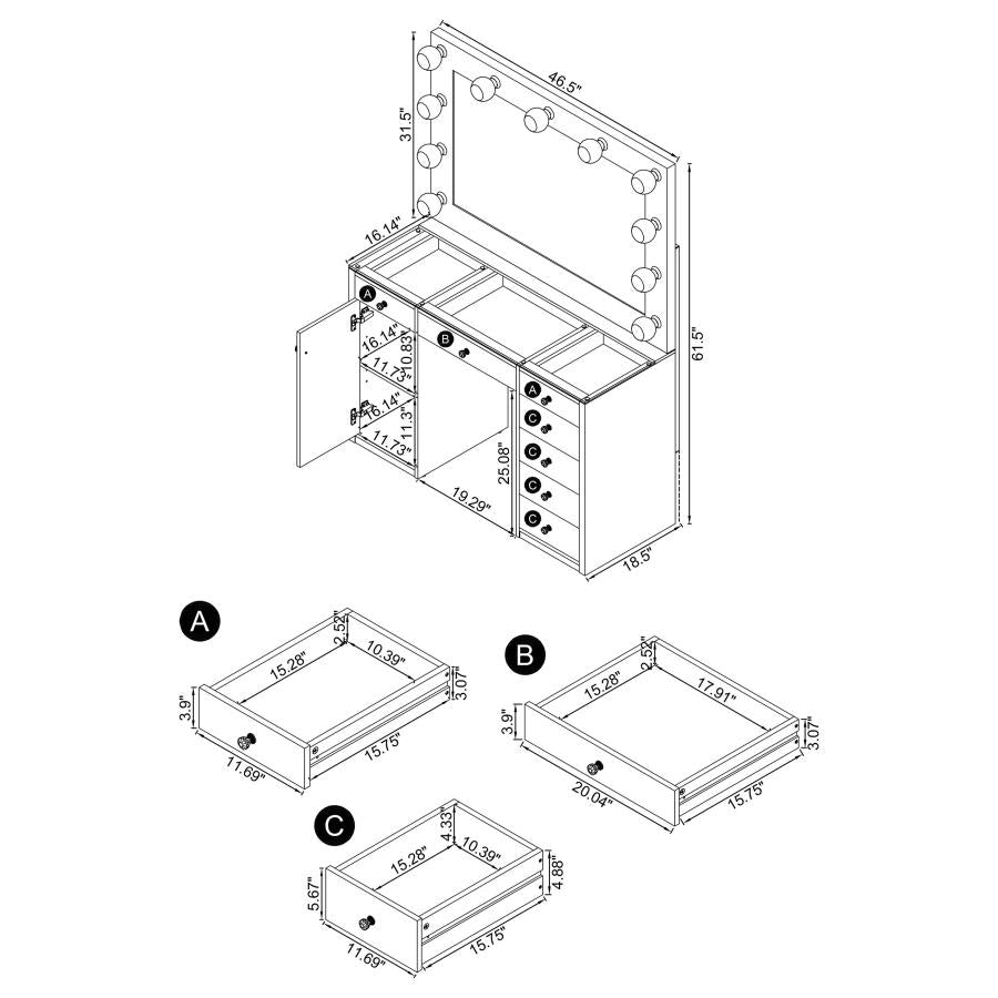 7-drawer Vanity Set with Lighting White High Gloss