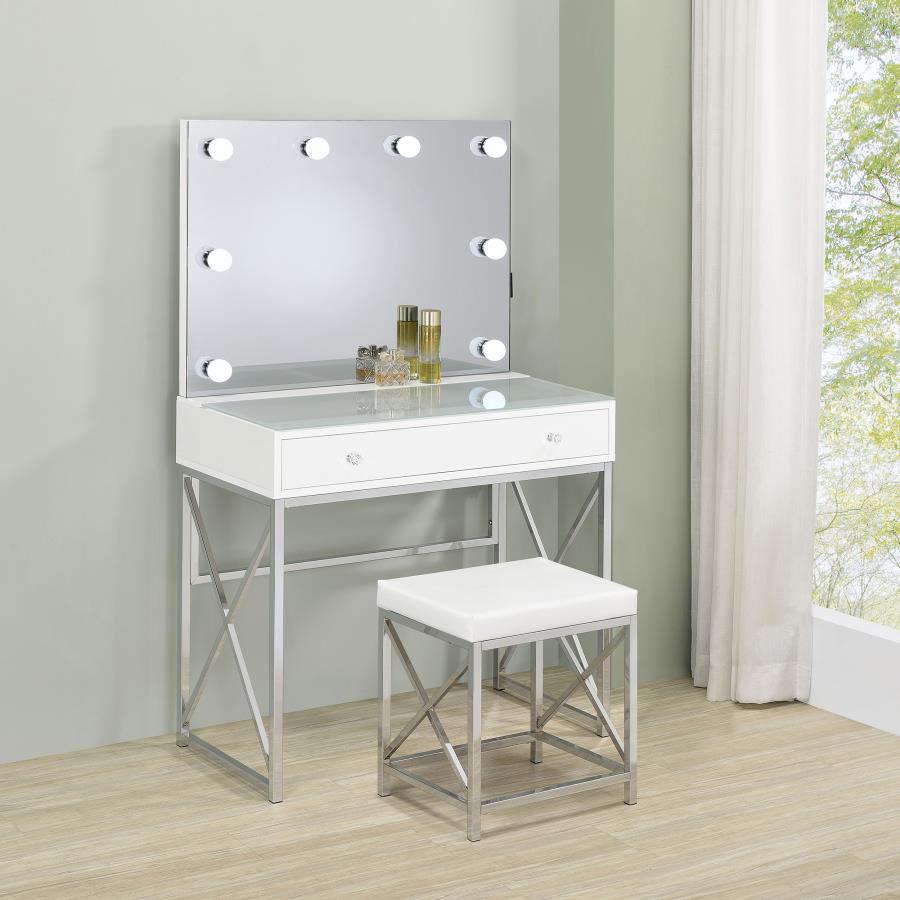 Vanity Set with Lighting & Stool White and Chrome