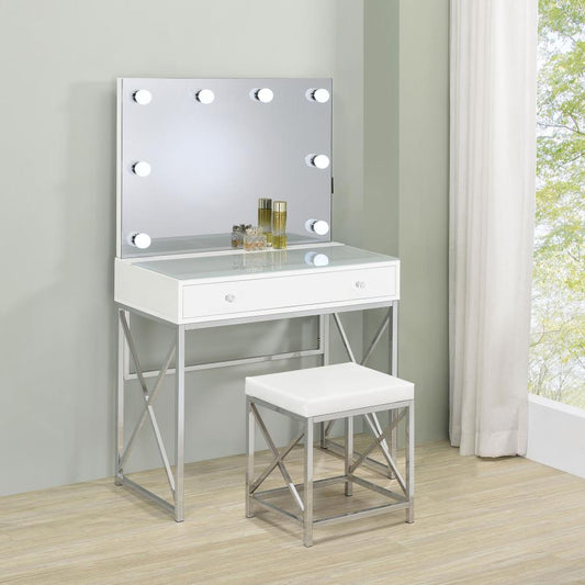 Vanity Set with Lighting & Stool White and Chrome