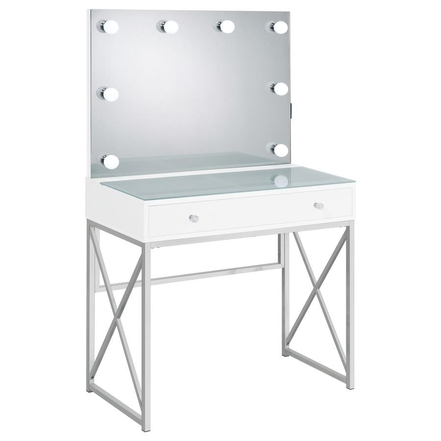 Vanity Set with Lighting & Stool White and Chrome
