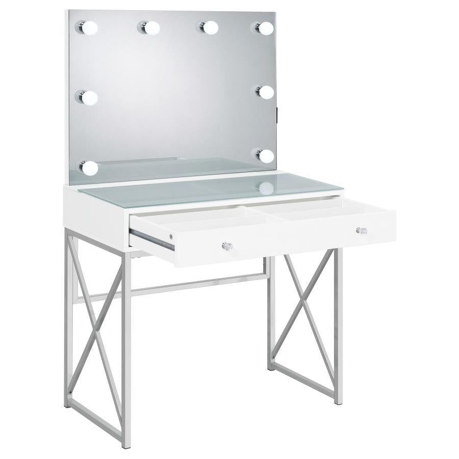 Vanity Set with Lighting & Stool White and Chrome