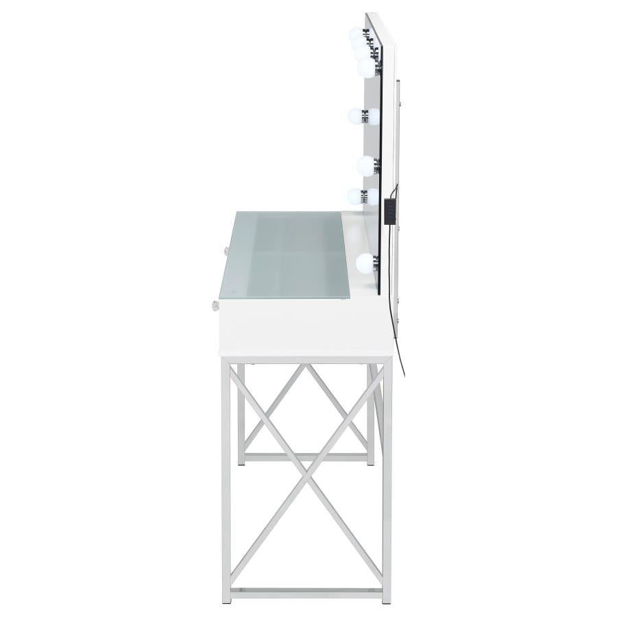 Vanity Set with Lighting & Stool White and Chrome